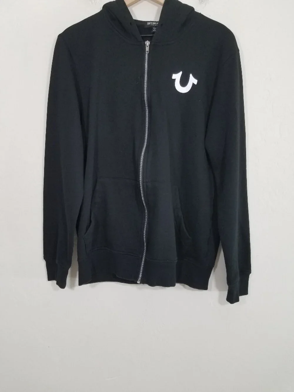 True Religion Men's Zip Up Hoodie Jacket Black Size M